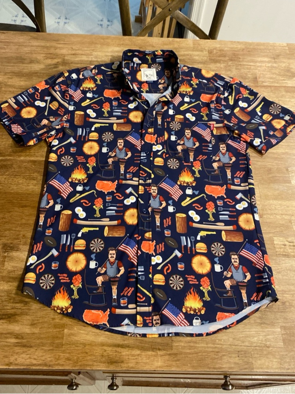 RSVLTS Navy Short-Sleeve Novelty BBQ Print Button-Down Shirt